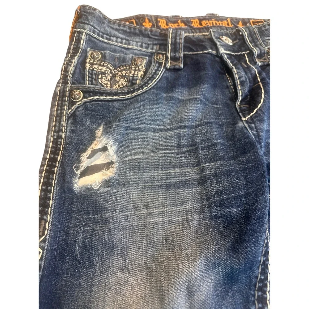 Rock Revival Rhays Bootcut Jeans Mens 29 Dark Wash Distressed Y2K Grunge